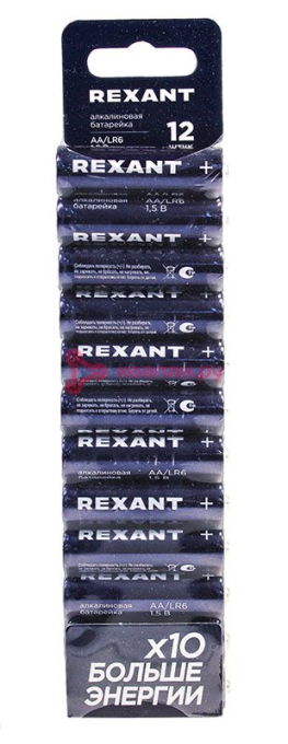 REXANT 39-1026 батарейка алкалиновая AA/LR6 пальчиковая 1,5В блистер 12 шт.