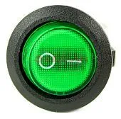 REXANT 36-2588 выключатель клавишный круглый 12V 20А (3с) ON-OFF зеленый с подсветкой