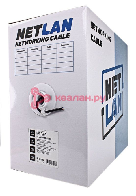 NETLAN кабель U/UTP 4 пары, Кат. 5e (Класс D), 100 МГц, одножильный, BC (чистая медь), внешний, PE д