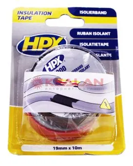 HPX IT1910 изолента ПВХ, черная и красная, 19 мм, 10 м.