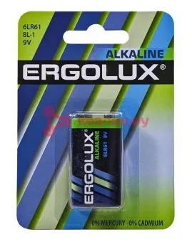 Ergolux 6LR61 алкалиновая батарейка, в блистере 1 шт.
