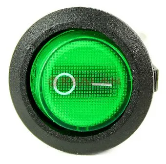 REXANT 36-2588 выключатель клавишный круглый 12V 20А (3с) ON-OFF зеленый с подсветкой