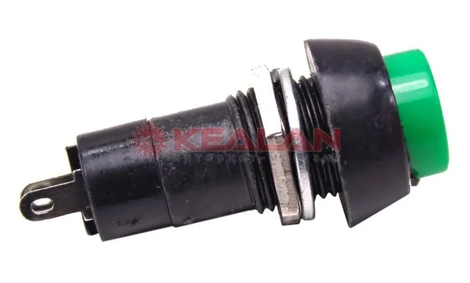 REXANT 36-3042 выключатель-кнопка 250V 1А (2с) (ON)-OFF Б/Фикс зеленая, в упаковке 10 шт.