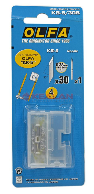 OLFA OL-KB-5 лезвия специальнные, для для ножа OL-AK-5, в боксе-подставке, игла 1,6 мм., 4 мм., 30 ш