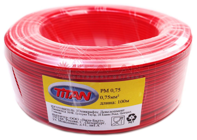 TITAN PM 0,75 провод монтажный красный 0,75 мм², 100 м.