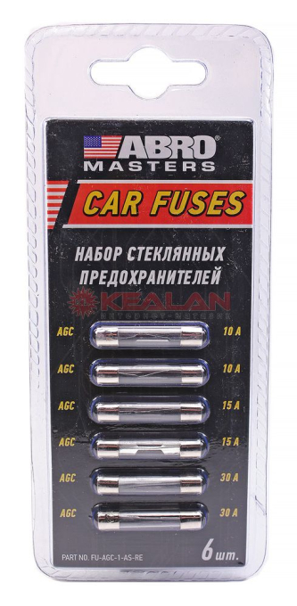 ABRO MASTERS FU-AGC-1-AS-RE набор предохранителей стеклянных (AGC: 10, 15, 30 A) 6 шт.
