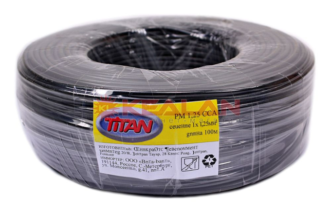 TITAN PM 1,25 провод одножильный 1*1,25мм, CCA, черный, бухта 100 м.