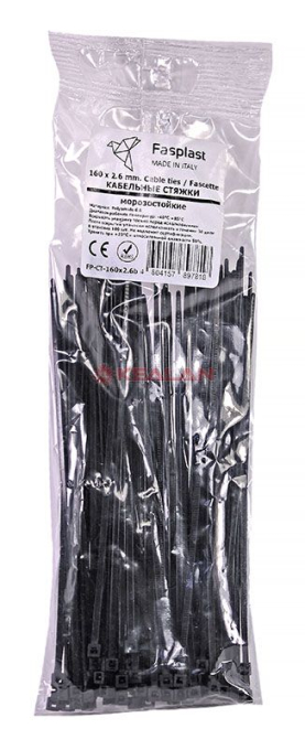 Fasplast 160x2.6 кабельные стяжки черные, морозостойкие, 100 шт.