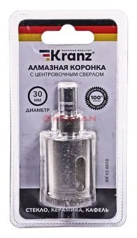 KRANZ коронка алмазная 30 мм, по керамограниту с центровочным сверлом 