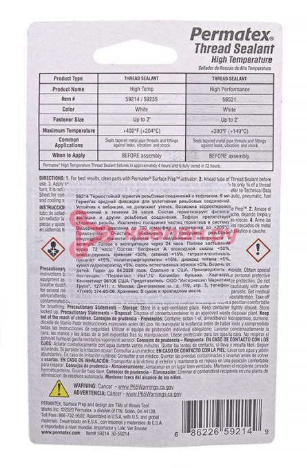 Permatex 59214 герметик для резьбовых соединений с тефлоном, 6 мл.