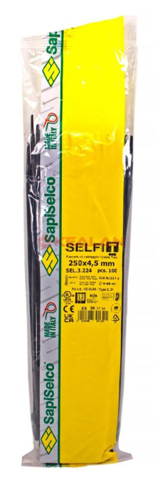 SapiSelco SEL.3.224R стяжки кабельные стандартные, черные, 250x4,5 мм, 100 шт.