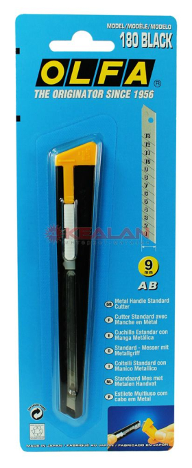 OLFA OL-180-BLACK нож универсальный с выдвижным лезвием, 9 мм.