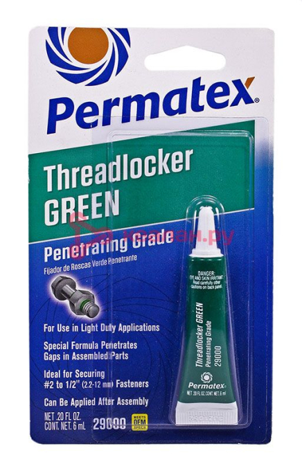 Permatex 29000 фиксатор резьбы проникающий, средняя фиксация, зеленый, 6 мл.