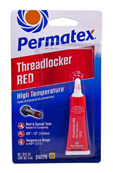 Permatex 24026 фиксатор резьбы высокотемпературный, сильной фиксации, красный, 6 мл.