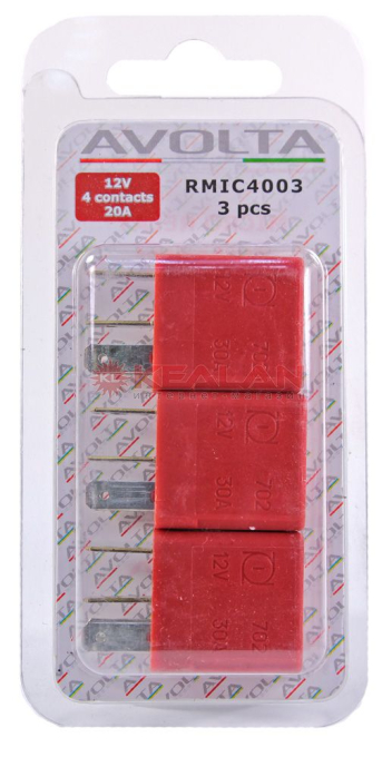 AVOLTA реле MICRO 12V 30A 4-ти контактное, блистер 3 шт.