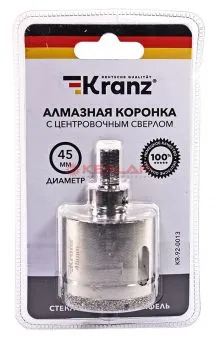 KRANZ коронка алмазная 45 мм, по керамограниту с центровочным сверлом