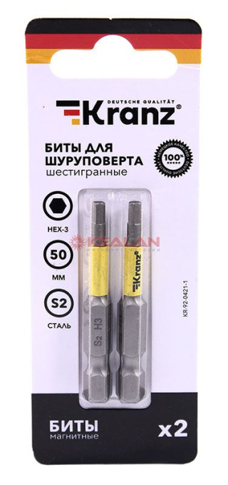 KRANZ бита шестигранная для шуруповерта HEX3х50 мм (2шт./уп.) 