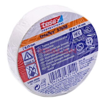 tesa 53988 Professional изоляционная лента, белая, ПВХ, 0,15 мм, 19 мм, 20 м.