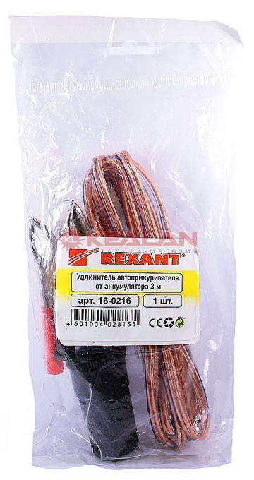 REXANT 16-0216 удлинитель автоприкуривателя от аккумулятора 3 м.
