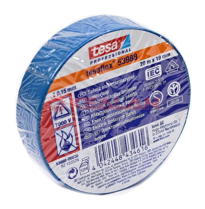 tesa 53988 Professional изоляционная лента, синяя, ПВХ, 0,15 мм, 19 мм, 20 м.