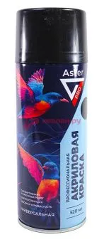 ASTER AP-039 краска-спрей акриловая, черный глянцевый, 520 мл.