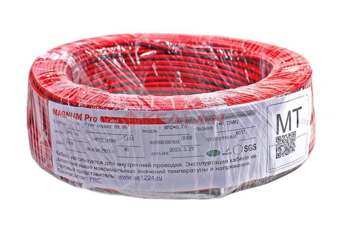 Magnum 2x0.75 мм² провод монтажный черно-красный, медный, 80 м. 
