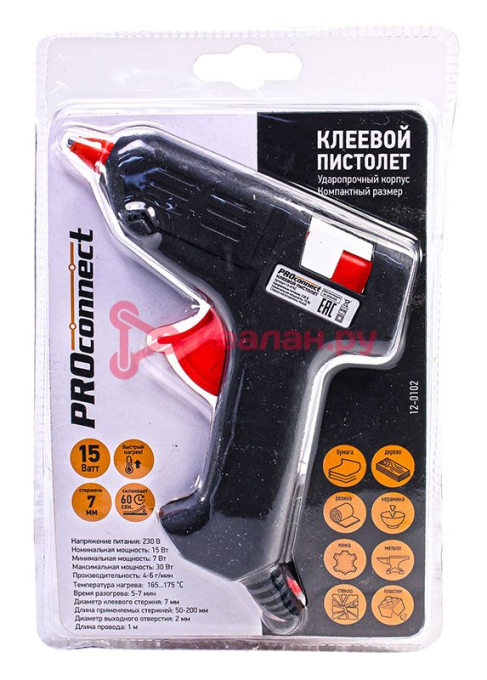 PROconnect 12-0102 пистолет клеевой, 15 Вт.