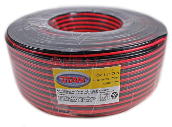 TITAN CM 1,25 провод двухжильный, 2x1,25 мм², красно-черный, 100 м.