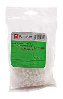 Fortisflex 110x3.5 стяжка нейлоновая с отверстием под винт белая, 100 шт.