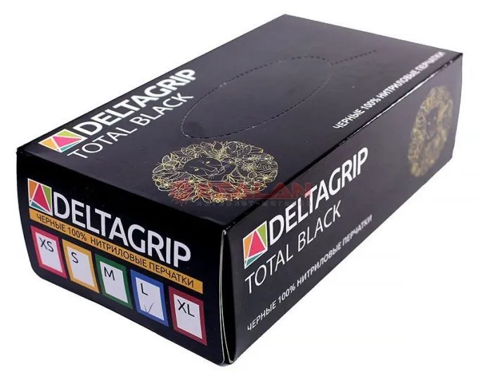 GWARD DELTAGRIP Total Black перчатки нитриловые неопудренные черного цвета, L, 100 шт.