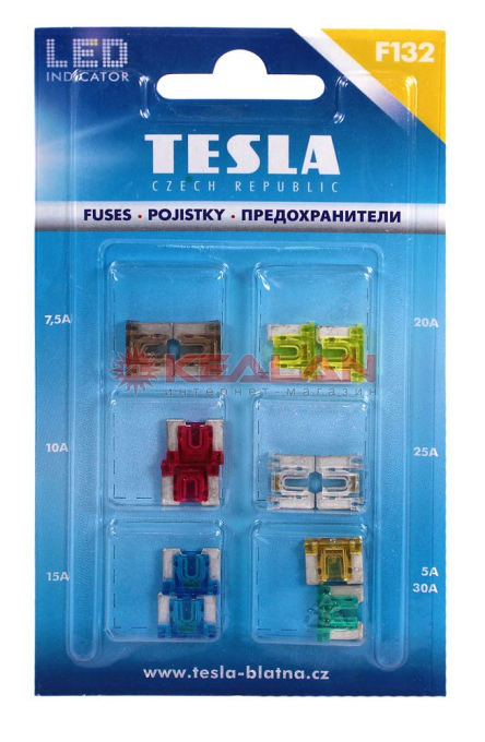 TESLA F132 набор предохранителей типа мини с индикатором LED, 12 шт.