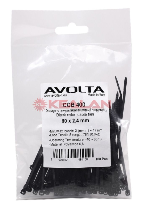 AVOLTA 80*2.4 хомут-стяжка пластиковый черный, 100 шт.