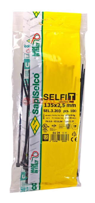 SapiSelco SEL.3.203R стяжки кабельные стандартные, черные,135x2,5 мм, 100 шт.