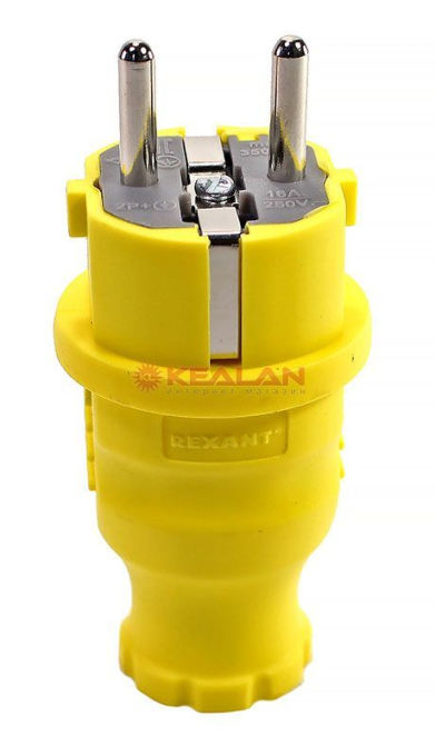 REXANT 111-014 вилка прямая влагозащищенная, c/з, 16 А, IP44, каучук желтая