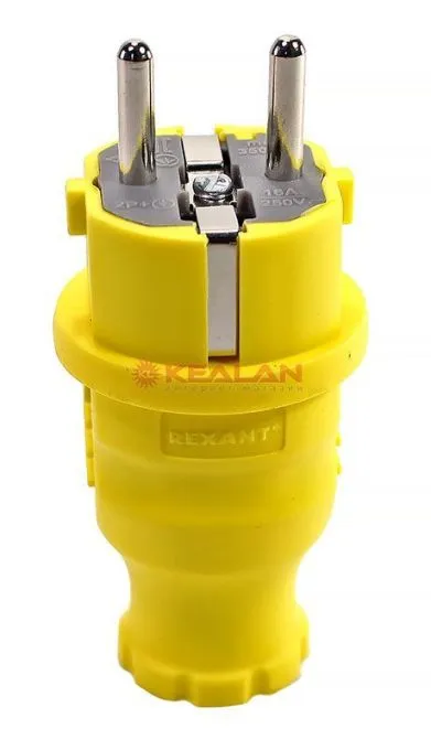 REXANT 111-014 вилка прямая влагозащищенная, c/з, 16 А, IP44, каучук желтая