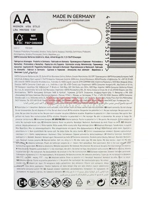 VARTA LONGLIFE AA, батарейка 4 шт.