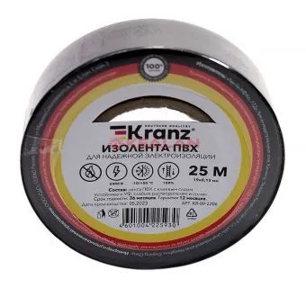 KRANZ изолента черная, 0.13 мм, 19 мм, 25 м.