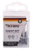 KRANZ набор бит 25 мм PH1, PH2, PZ1, PZ2, SL5.5, T30 с магнитным держателем (7 шт./уп.)