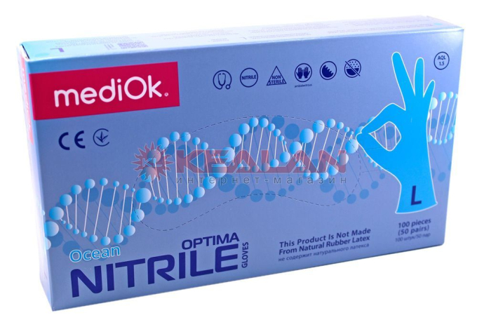 MEDIOK Optima нитриловые перчатки, голубые, размер L, 100 шт.