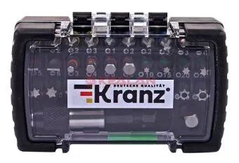KRANZ набор бит с магнитным держателем, пластиковый кейс, 32 шт