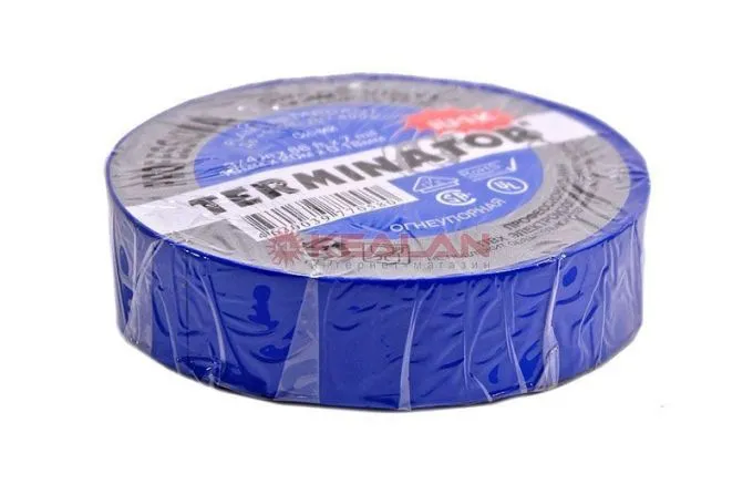Terminator IU1K blue изолента синяя ПВХ, огнеупорная, всепогодная, 0,17 мм, 19 мм, 20 м.