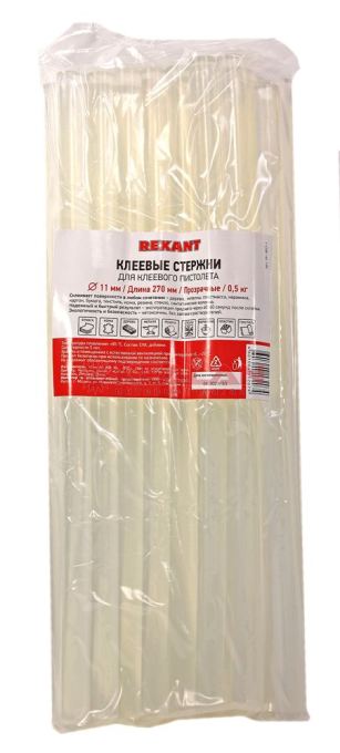 REXANT 09-1857-1 клеевой стержень, прозрачный, d=11 мм, L=270 мм.