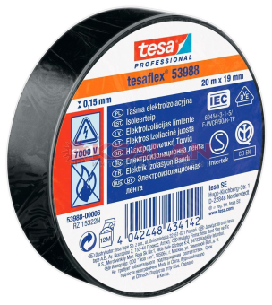 tesa 53988 Professional изоляционная лента, черная, ПВХ, 0,15 мм, 19 мм, 20 м.